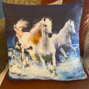18" x 18" Running White Horses Through Water Cushion